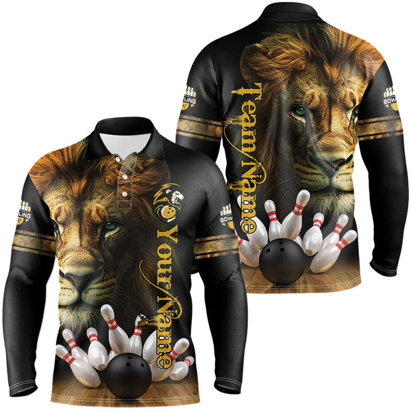 Maxcorners Lion Bowling Polo, Quarter Zip Shirts Custom Bowling League Shirt Bowling Team Jerseys Outfits