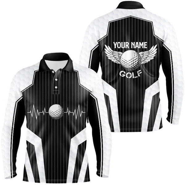 Maxcorners Black and White Mens Golf Polo Shirt Custom golf clothes for men, personalized unique golf gifts