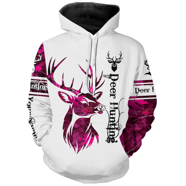 Maxcorners Deer hunting pink camouflage Customized Name 3D All Over Printed Shirts, Personalized Hunting gifts LM2608
