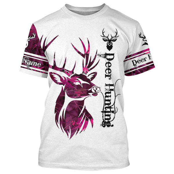 Maxcorners Deer hunting pink camouflage Customized Name 3D All Over Printed Shirts, Personalized Hunting gifts LM2608