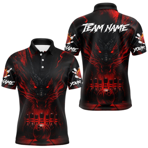 Maxcorners Black And Red Dragon Bowling Shirts For Men Custom Dragon Bowling League Shirts Outfits TU2310