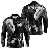 Maxcorners Personalized Black Eagle Smoke Bowling Polo, Quarter Zip Shirts Custom Bowling Team Jerseys