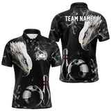 Maxcorners Personalized Black Eagle Smoke Bowling Polo, Quarter Zip Shirts Custom Bowling Team Jerseys