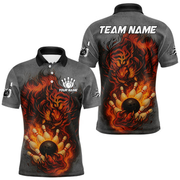 Maxcorners Personalized Tiger Bowling Shirts For Men Custom Gray grunge Flame Tiger Bowling Team Jerseys