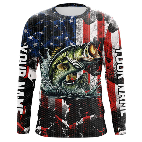 Maxcorners Largemouth Bass fishing American flag Custom UV protection performance long sleeve fishing jerseys MT2108