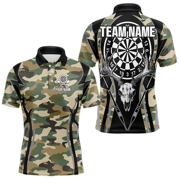 Maxcorners Deer Skull Darts Board Camo Darts Polo, Quarter zip Shirts For Men Custom Team Darts Jersey