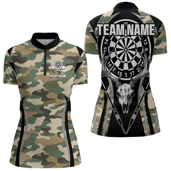 Maxcorners Deer Skull Darts Board Camo Darts Polo, Quarter zip Shirts For Men Custom Team Darts Jersey