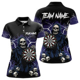 Maxcorners Purple Lightning Thunder Skull Darts Polo, Quarter zip Shirts For Men Custom Team Darts Jersey Outfit