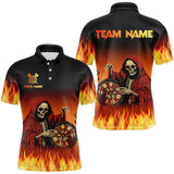 Maxcorners Flame Skull Reaper Darts Polo, Quarter zip Shirts For Men Custom Team Darts Jersey Outfit