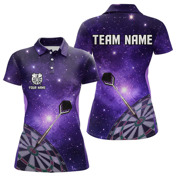 Maxcorners Purple galaxy space pattern Darts Polo, Quarter zip Shirts For Men Custom Team Darts Jersey Outfit