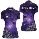 Maxcorners Purple galaxy space pattern Darts Polo, Quarter zip Shirts For Men Custom Team Darts Jersey Outfit