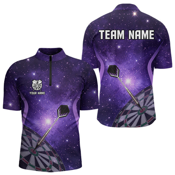 Maxcorners Purple galaxy space pattern Darts Polo, Quarter zip Shirts For Men Custom Team Darts Jersey Outfit