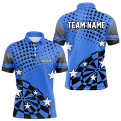 Maxcorners Stars Darts Polo, Quarter Zip Shirt For Men Custom Dart Team Jerseys | Blue