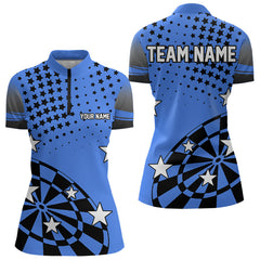 Maxcorners Stars Darts Polo, Quarter Zip Shirt For Men Custom Dart Team Jerseys | Blue
