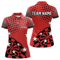Maxcorners Stars Darts Polo, Quarter Zip Shirt For Men Custom Dart Team Jerseys | Red