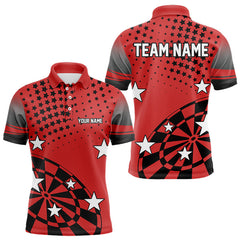 Maxcorners Stars Darts Polo, Quarter Zip Shirt For Men Custom Dart Team Jerseys | Red