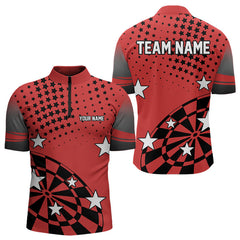 Maxcorners Stars Darts Polo, Quarter Zip Shirt For Men Custom Dart Team Jerseys | Red