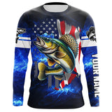 Maxcorners Walleye Fishing 3D American Flag patriotic blue galaxy Custom Walleye long sleeve Fishing Shirts MT2108