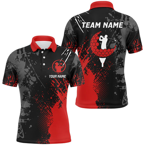 Maxcorners Golf Black And Red Customized Name 3D Polo Shirt