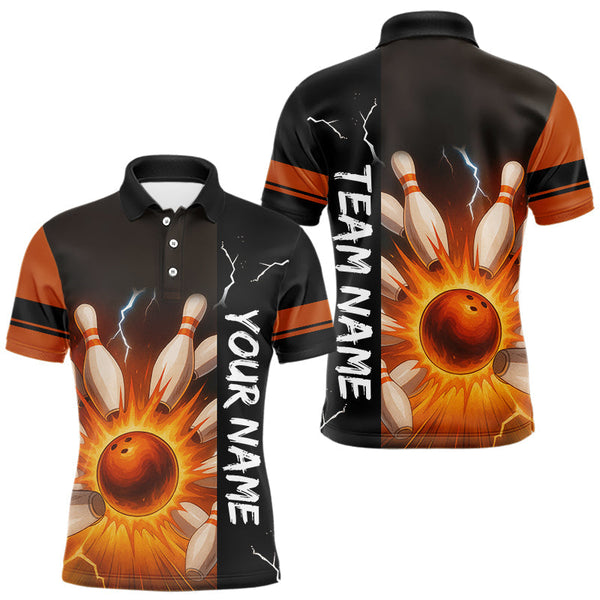 Maxcorners Orange Flame Lightning thunder Bowling shirts For Men custom bowling team jerseys Mens Bowler Outfits LM2707