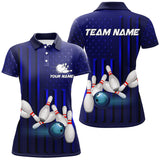 Maxcorners Blue American Flag patriotic Bowling Polo, 1/4 Zip Shirts, custom team bowling shirts