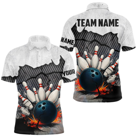 Maxcorners Black and White grunge Bowling Shirts for Men Custom Team Bowling Jerseys, Gift for Bowlers LM1903