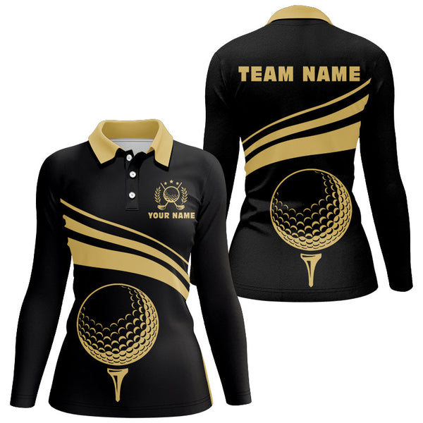 Maxcorners Personalized polo golf shirts for women, custom gold Womens golf shirts team golf jersey | Black