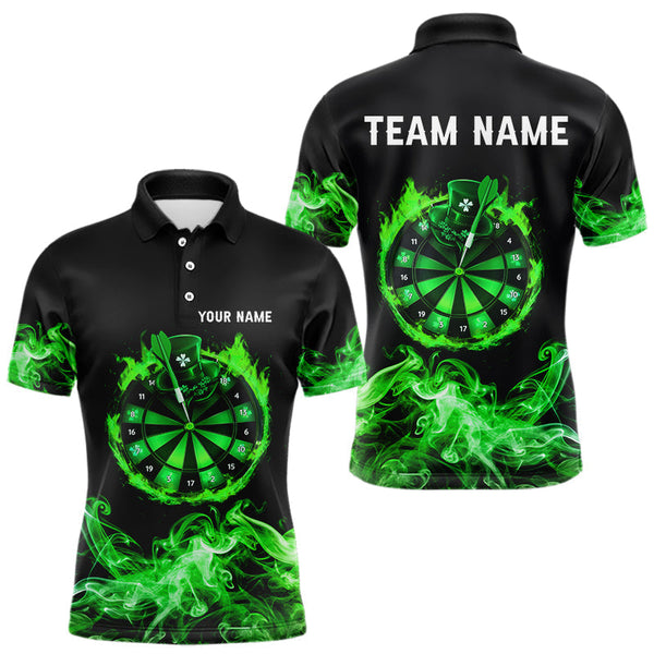 Maxcorners Green Flame Smoke Lucky clover Darts Shirts For Men Custom St Patrick Day Team Darts Jersey Outfit