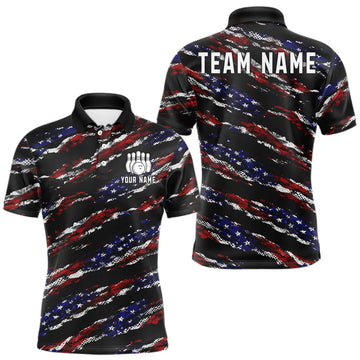 Maxcorners Black American Flag pattern bowling shirt for men custom patriotic jerseys team bowling gifts for men