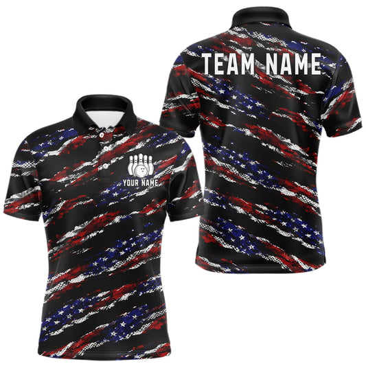 Maxcorners Black American Flag pattern bowling shirt for men custom patriotic jerseys team bowling gifts for men