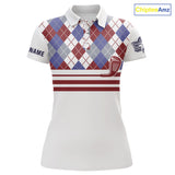 Maxcorners Red, White and Blue argyle pattern golf clubs Mens Golf polo shirts Custom golf attire for menMT0306