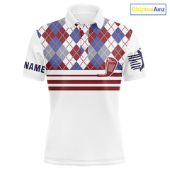 Maxcorners Red, White and Blue argyle pattern golf clubs Mens Golf polo shirts Custom golf attire for menMT0306