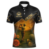 Maxcorners Black & Gold Golf polo shirt for men Custom Mens golf tops, gift for golfer LM2707