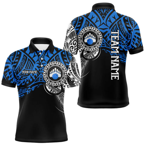 Maxcorners Personalized Black and Blue Tribal pattern Mens Bowling Shirts Custom Team Bowling outfit for men MT2709