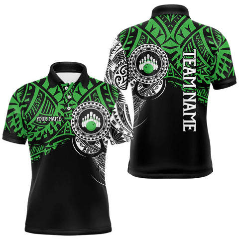 Maxcorners Personalized Black and Green Tribal pattern Mens Bowling Shirts Custom Team Bowling outfit for men MT2709