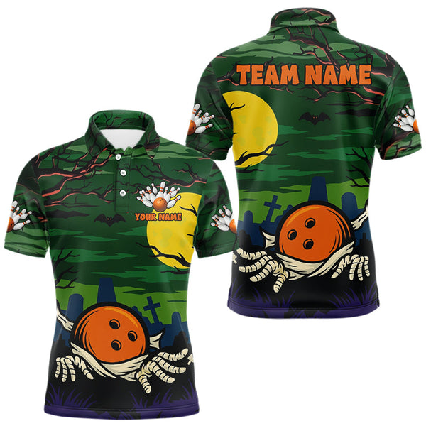 Maxcorners Funny Halloween Bowling Polo, Quarter Zip Shirts For Men Custom Halloween Team Bowling Jersey MT2709