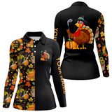 Maxcorners Thanksgiving pattern Black Women golf polo shirt Custom Turkey Bird golf tops for women Golf Gift