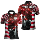 Maxcorners Red Lightning Thunder American Flag Bowling Shirts For Men Custom patriotic team bowling jerseys MT2510