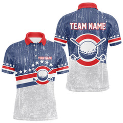 Maxcorners Red, White and Blue Grunge Mens Golf Polo Shirts Custom Patriotic Team Golf Outfit For Men LM2512