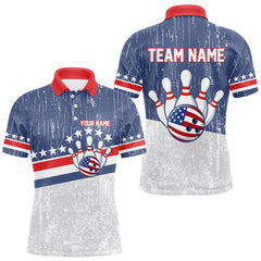 Maxcorners Red, White and Blue Grunge American Flag Bowling Shirts For Men Custom Patriotic Team Bowling jersey LM2512