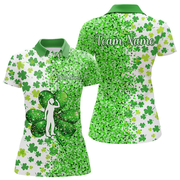 Maxcorners Green Glitter Shamrock Clover Darts Shirts For Men Custom St Patrick Day Darts Team Jersey