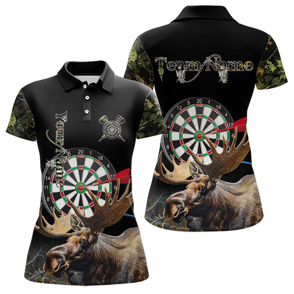 Maxcorners Personalized Black Camo Moose Darts Shirts For Men Custom Darts Team Jerseys