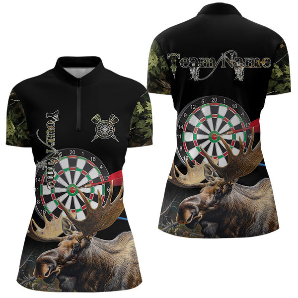 Maxcorners Personalized Black Camo Moose Darts Shirts For Men Custom Darts Team Jerseys