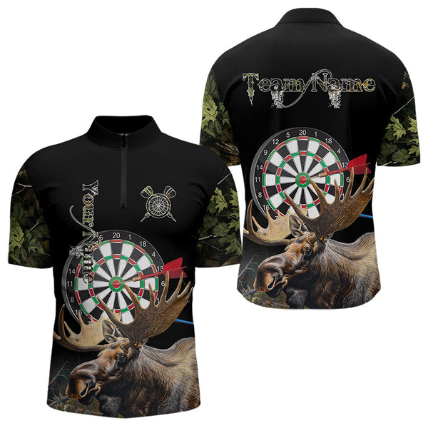 Maxcorners Personalized Black Camo Moose Darts Shirts For Men Custom Darts Team Jerseys