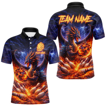Maxcorners Orange and Purple Lightning Thunder Dragon Bowling Shirts for Men Custom Dragon Team Bowling Jersey LM2602