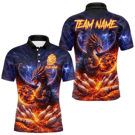 Maxcorners Orange and Purple Lightning Thunder Dragon Bowling Shirts for Men Custom Dragon Team Bowling Jersey LM2602