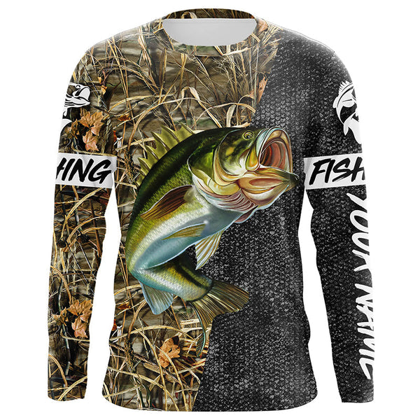 MaxCorners Largemouth Bass Fishing Camo Customized Name 3D Long Sleeve Shirt