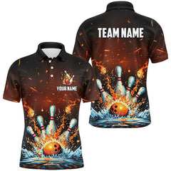 Maxcorners Bowling Fire And Water Bowling Gifts for Men Team with Name Polo & 1/4 Zip