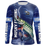 Maxcorners Musky Fishing blue lightning jerseys custom performance Long Sleeve Muskie tournament fishing shirts MT2108