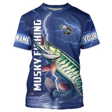 Maxcorners Musky Fishing blue lightning jerseys custom performance Long Sleeve Muskie tournament fishing shirts MT2108